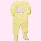 CARTER'S Girl's 4T Yellow Striped MOUSE Micro-Fleece Footed Pajama Sleeper