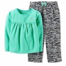 CARTER'S Girl's 4T Turquoise Heart Fleece Top, Zebra Print Pants Pajama Set
