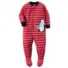 CARTER'S Boy's 3T, 4T OR 5T Striped Red PENGUIN Fleece Footed Pajama Sleeper