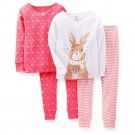 CARTER'S Girl's 4-Piece 6 Months Coral Floral, Glitter Bunny Pajama Set