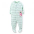 Carter's Girl's 3T, 4T, 5T Mint Green Striped Koala Fleece Footed Pajama Sleeper