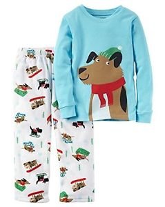 Carter's Boy's Size 3T, 4T OR 5T Winter Sled Dogs Cotton and Fleece Pajama Set