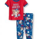 Boys 3T Short Sleeve 'Daddy's Home Run Hero' Baseball Bear Graphic Top Pants PJ