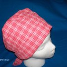 SURGICAL SCRUB CAP HAT PIXIE EASY FIT PINK PLAID