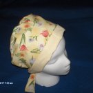 Surgical Scrub Hat Cap Pixie Easy Fit Ladies Pretty Flowers on Yellow
