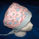 PIXIE EASY FIT SURGICAL SCRUB CAP HAT BLUE HEARTS ON PINK