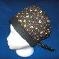 PIXIE TIE-BACK SURGICAL MEDICAL SCRUB CAP HAT MOON & STARS ON BLACK