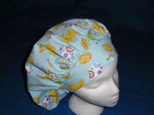Ladies Nurses Scrubs Hat  EASTER Banded Bouffant Scrub Cap Hats Blue