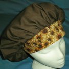 Ladies Surgical Medical Scrub Hat Cap Banded Bouffant BROWN WITH SUNFLOWERS