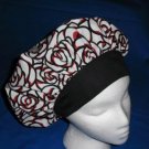 Ladies Surgical Medical Scrub Hat Cap Banded Bouffant ROSES AND BLACK