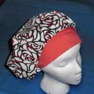 Ladies Surgical Medical Scrub Hat Cap Banded Bouffants ROSES AND RED