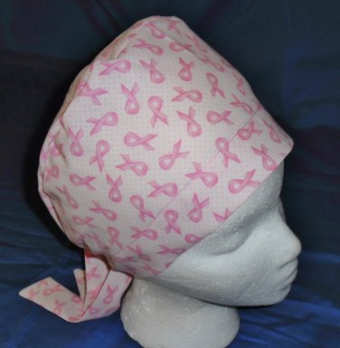 Ladies Nurses Surgical Hat Pixie Scrub Caps PINK HOPE RIBBON Breast Cancer Awareness 2