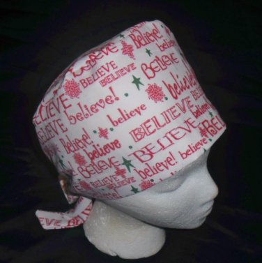 Ladies Nurses Womens Handcrafted Pixie Scrub Cap Surgical Medical Hat Hats BELIEVE
