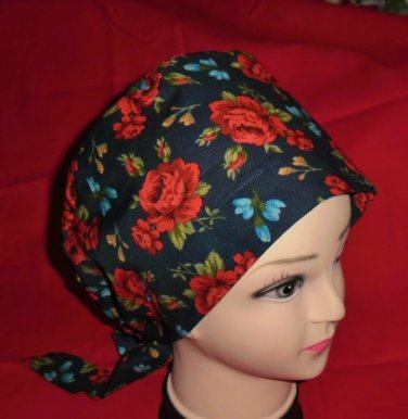 Ladies Scrubs Caps Hat Pixie Surgical Medical Scrub Cap LOTS OF RED ROSES