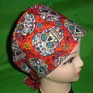 Girlie Skulls And Flowers Nurses Scrubs Hat Ladies Hats Pixie Scrub Caps Surgical Cap Hat Red