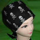 Nurses Ladies Surgical Scrubs Scrub Hat Cap Cancer Recovery Chemo Caps Black With Silver Skulls
