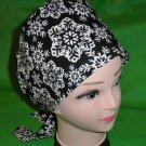 Christmas Winter Snowflakes Black Pediatric Nurses Scrubs Surgical Scrub Cap Hat Pixie Tie-Back
