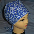 Christmas Winter Snowflakes Bright Blue Nurses Scrubs Surgical Scrub Cap Hat Pixie Tie-Back