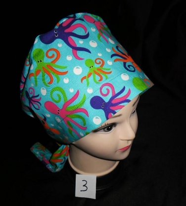 Ladies Nurses Womens Handcrafted Pixie Scrub Cap Surgical Medical Hat Hats UNDER THE SEA