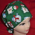 Christmas Winter Nurses Ladies Scrubs Hats Scrub Caps Medical Cap Pixie Tie Back SNOWMEN Green