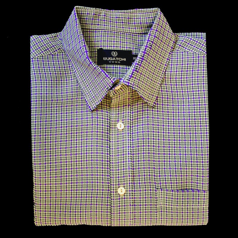 Bugatchi Uomo Purple/Lime Green Plaid Short Sleeve Dress Shirt Men's ...