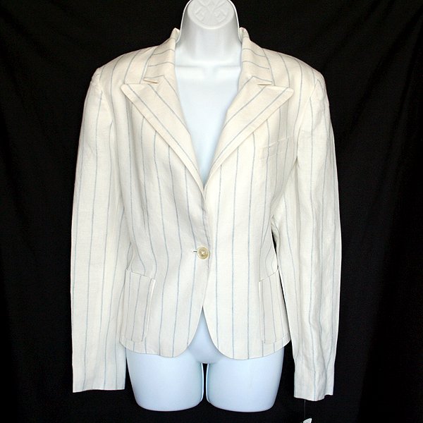 Ralph Lauren Cream Linen Chalk Stripe Jacket Blazer 12 Women's Size