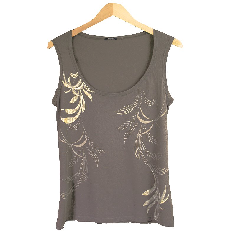 Tahari Brown Gold Foil Detail Thin Cotton Layering Tank Women's Size ...