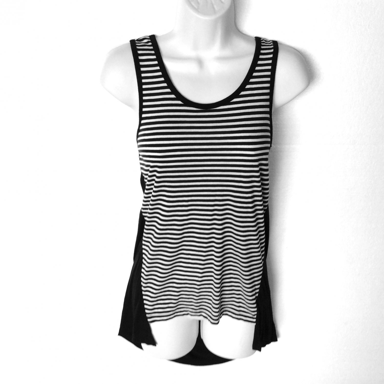 Black and White Stripe Hi Lo Stretch Knit Tank Top Shirt Women's Size ...