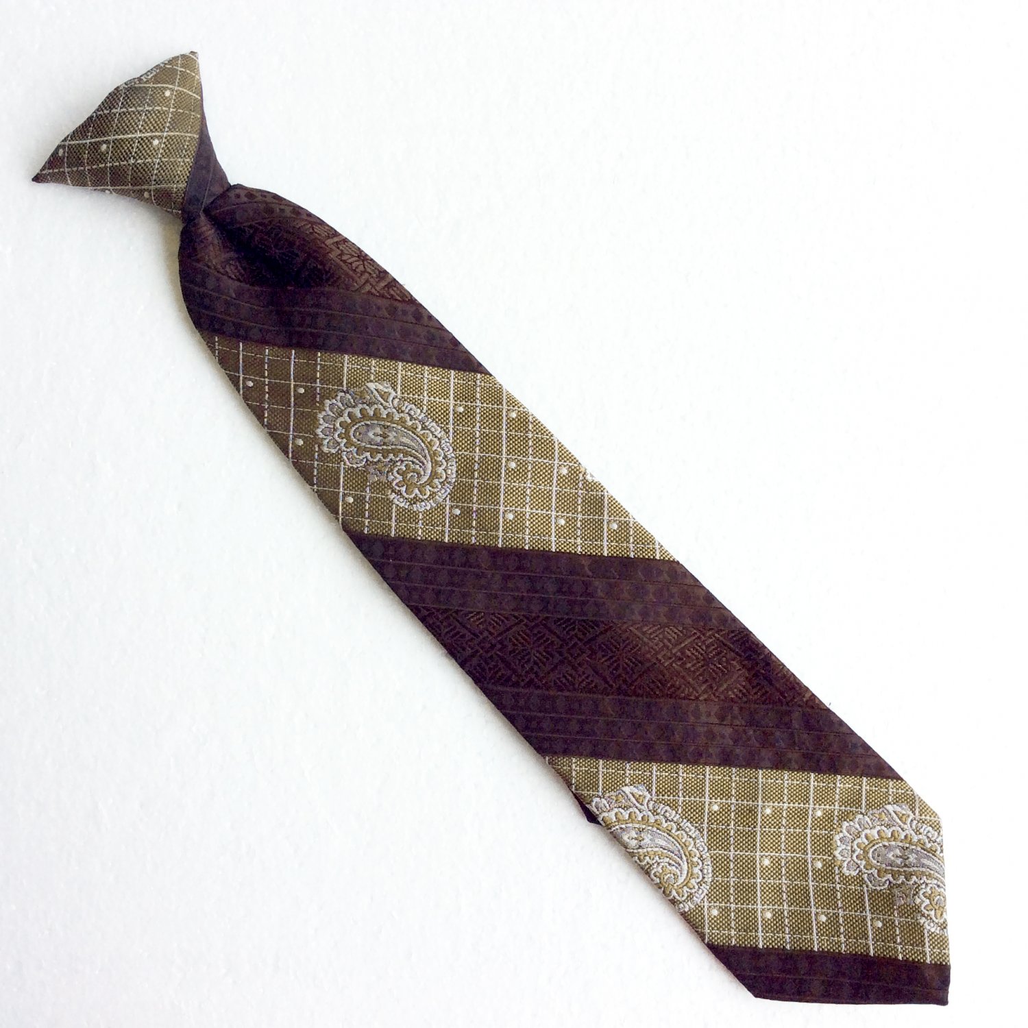 Vintage 70s Wemlon Wembley Clip On Ugly Brown Olive Diagonal Stripe ...