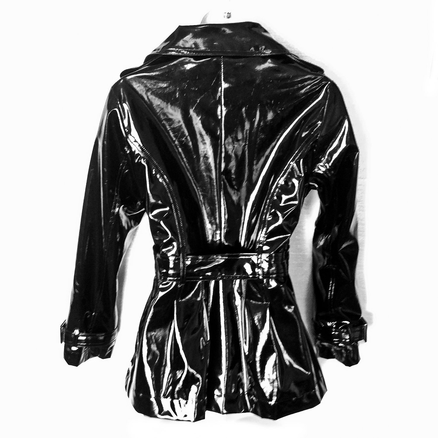 PVC PU Shiny Wet Look Double Breasted Rain Jacket Trench Coat Punk ...