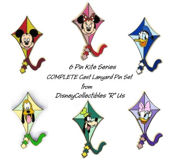 Disney 6 Pin KITE Series COMPLETE Cast Lanyard Set DLR