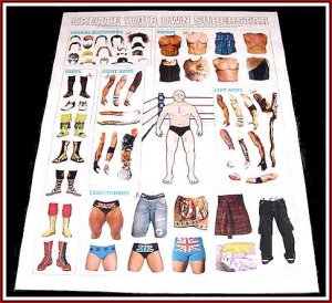 CREATE YOUR OWN WRESTLING SUPERSTAR Large Fold-Out Poster Magazine Paper Dolls