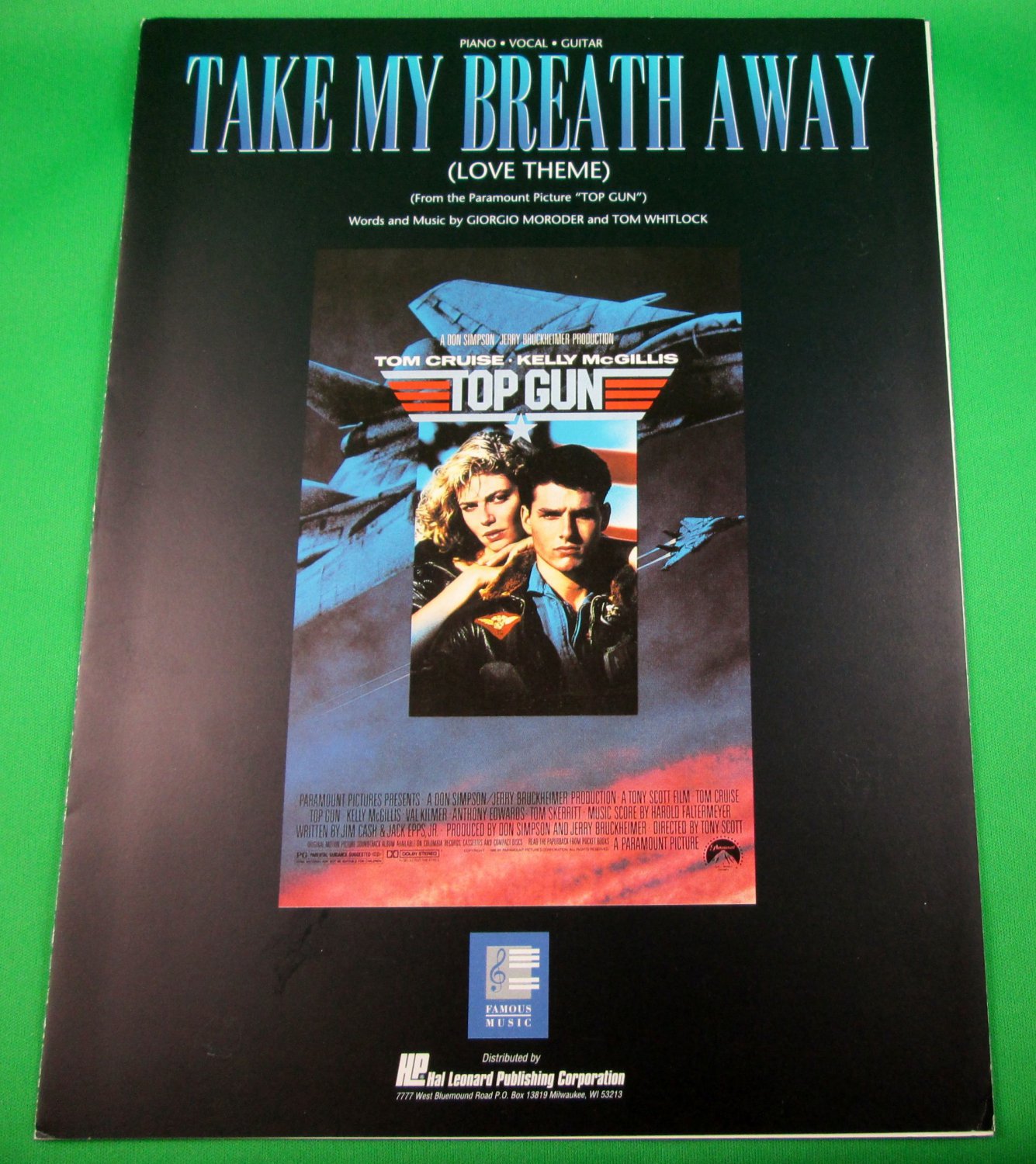 Take My Breath Away Original Sheet Music Top Gun Kelly Mcgillis Tom Cruise 1996