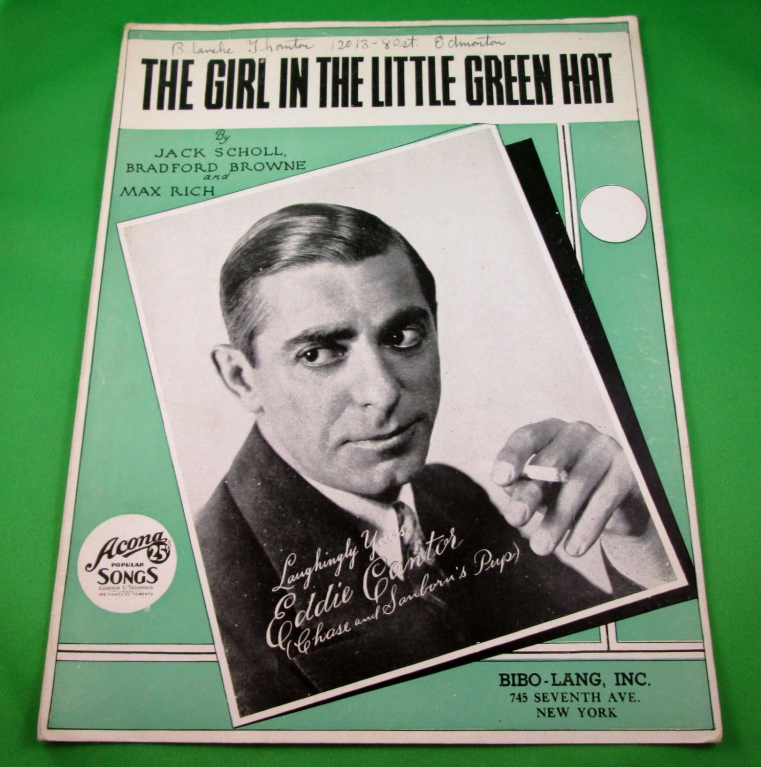 THE GIRL IN HE LITTLE GREEN HAT Piano/Vocal/Guitar Sheet Music EDDIE CANTOR 1933