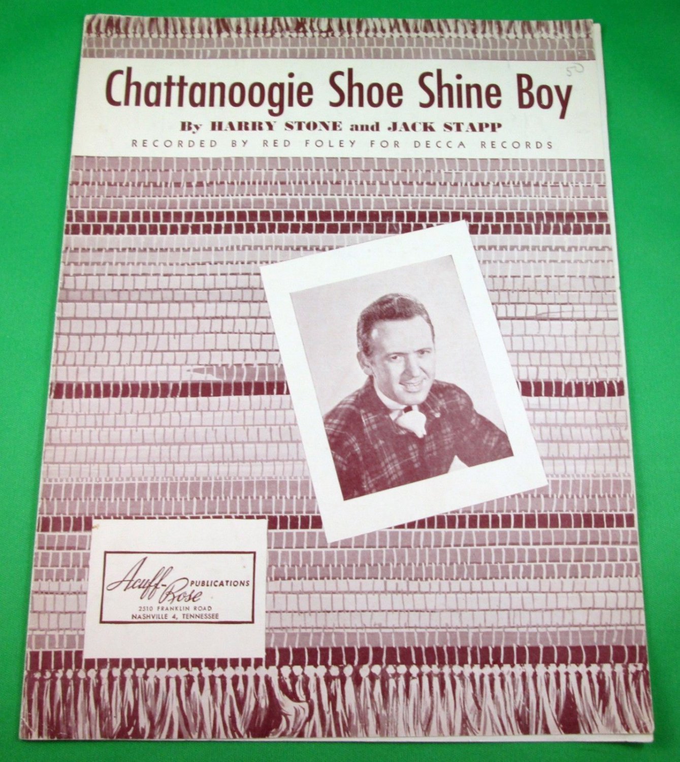 CHATTANOOGIE SHOE SHINE BOY Original Piano/Vocal Sheet Music RED FOLEY Â© 1950