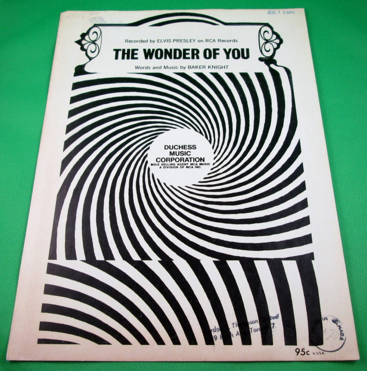 THE WONDER OF YOU Piano/Vocal/Guitar Sheet Music ELVIS PRESLEY Â© 1964
