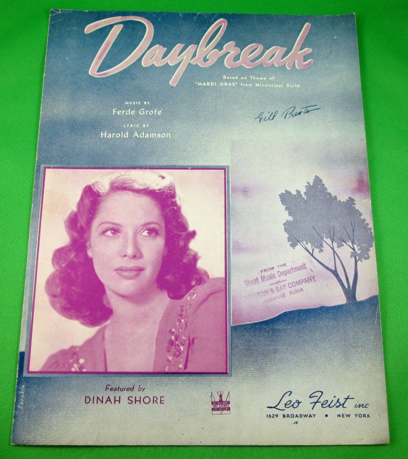 DAYBREAK Vintage Piano/Vocal/Guitar Sheet Music DINAH SHORE © 1942