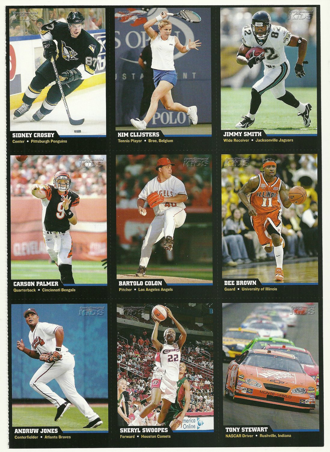 SI SPORTS ILLUSTRATED FOR KIDS Sheet of 9 Trading Cards 1 to 9 SIDNEY