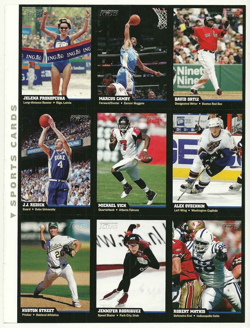 SI SPORTS ILLUSTRATED FOR KIDS Sheet of 9 Trading Cards 28 to 36
