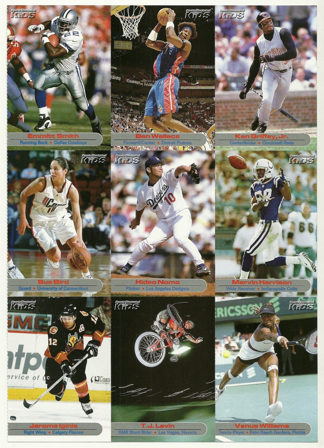 SI SPORTS ILLUSTRATED FOR KIDS Sheet of 9 Trading Cards 172180 VENUS