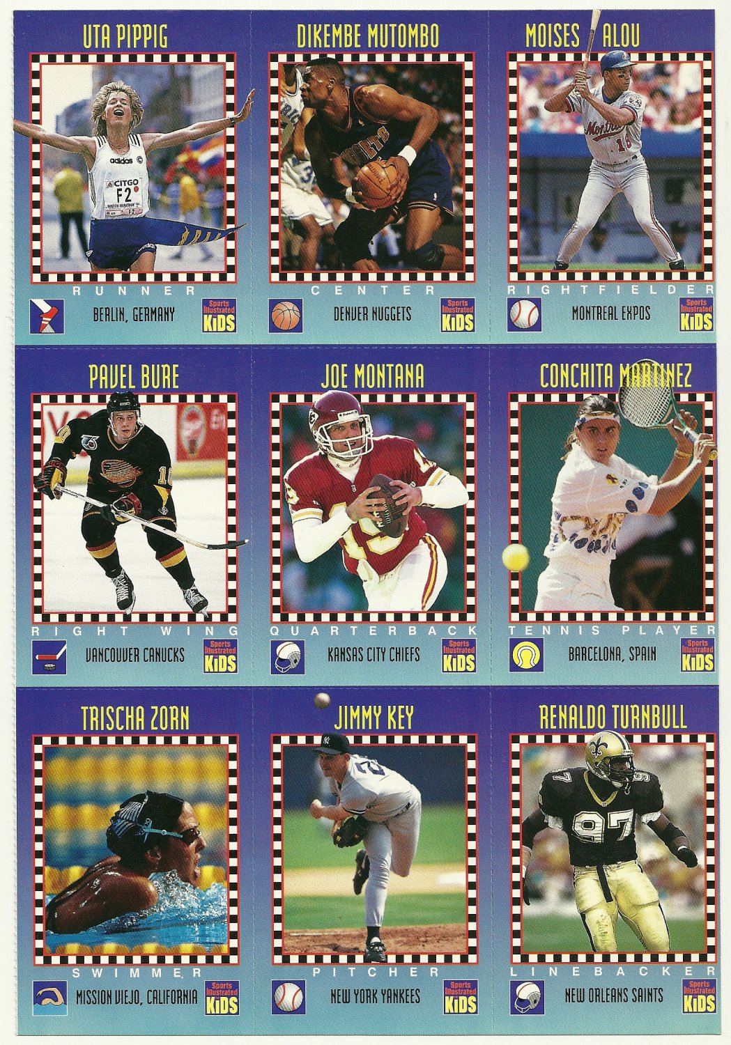 SI SPORTS ILLUSTRATED FOR KIDS Sheet of 9 Trading Cards 298306 PAVEL BURE