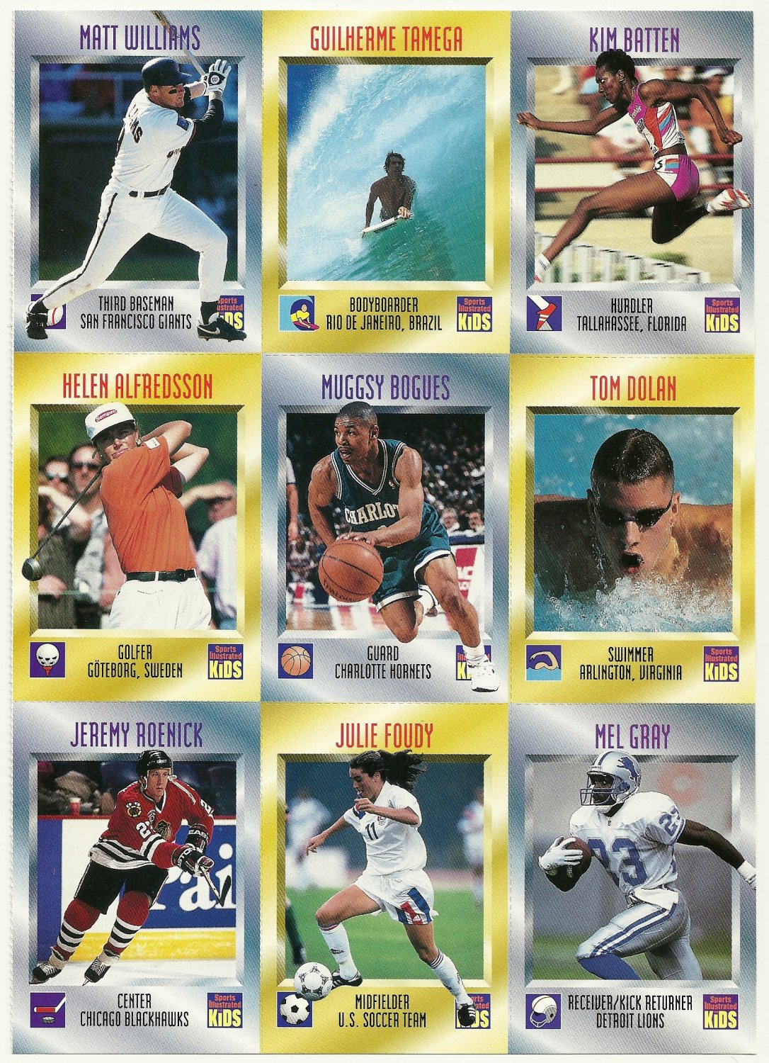 SI SPORTS ILLUSTRATED FOR KIDS Sheet of 9 Trading Cards 325333 JULIE