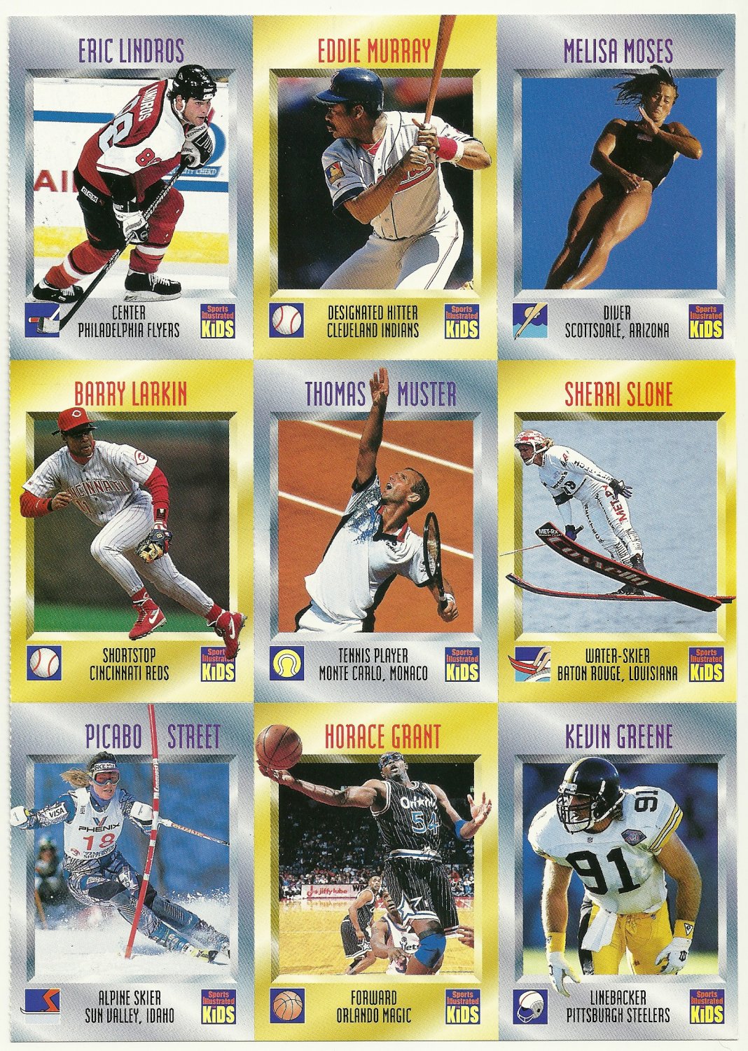 SI SPORTS ILLUSTRATED FOR KIDS Sheet 9 Trading Cards #397 to #405 ERIC LINDROS