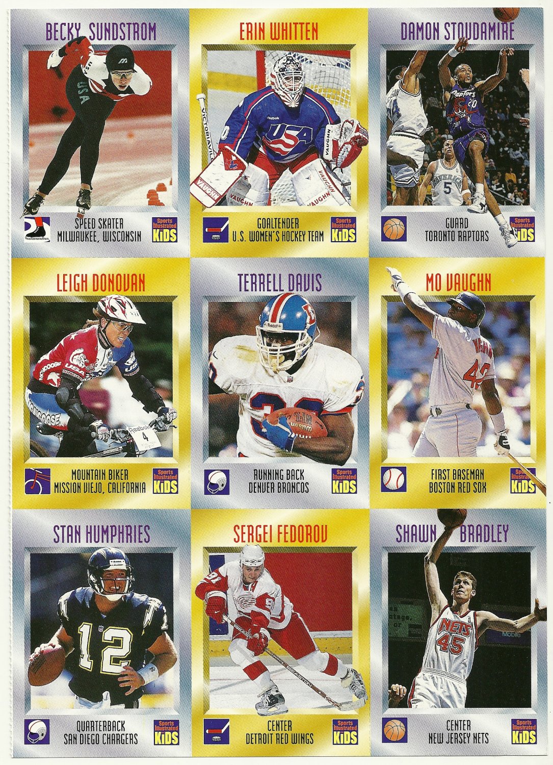 SI SPORTS ILLUSTRATED FOR KIDS Sheet 9 Trading Cards 550558 TERRELL DAVIS