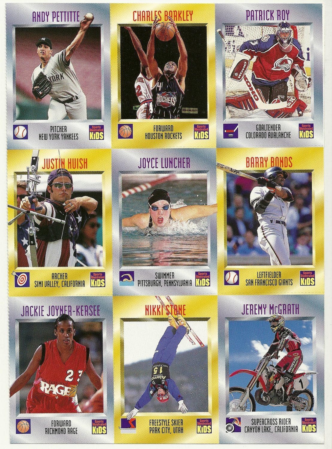 SI SPORTS ILLUSTRATED FOR KIDS Sheet 9 Trading Cards #559-567 BARRY BONDS