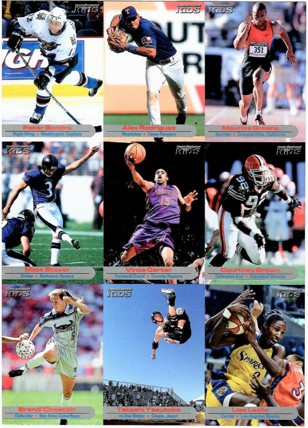 SI SPORTS ILLUSTRATED FOR KIDS Sheet 9 Trading Cards 109117 VINCE CARTER