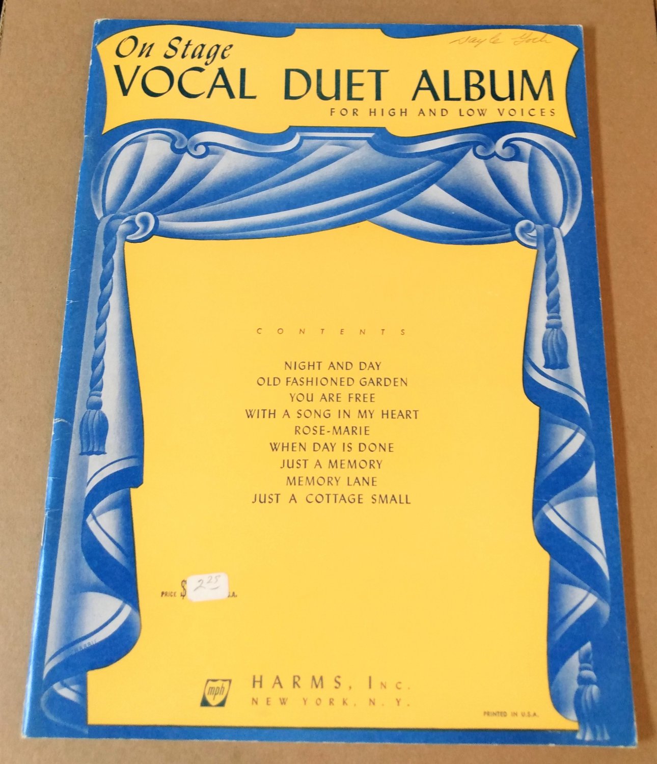 ON STAGE VOCAL DUET ALBUM For High and Low Voices w/ Piano Accompaniment © 1948