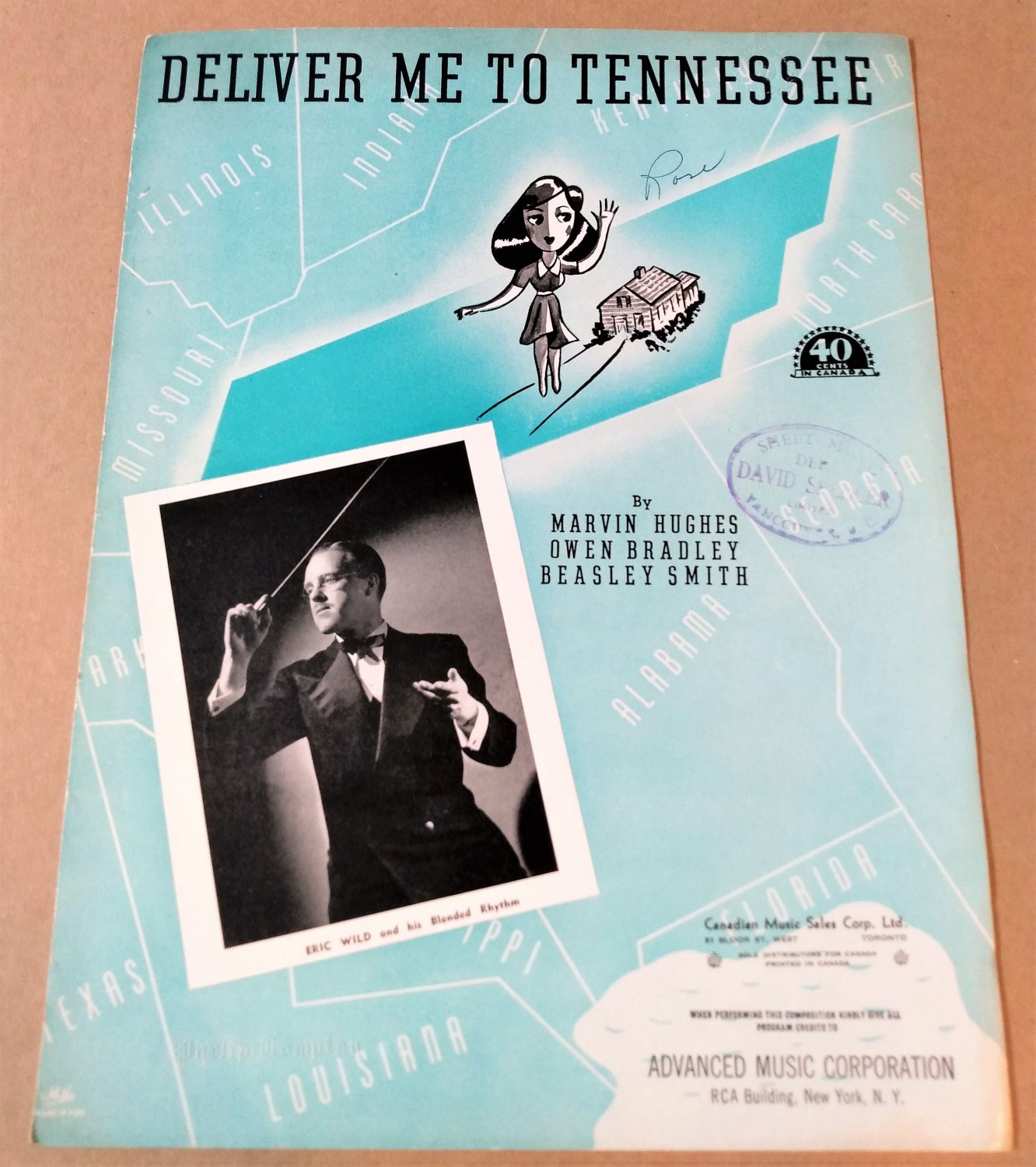 DELIVER ME TO TENNESSEE Piano/Vocal/Guitar Sheet Music ERIC WILD © 1942
