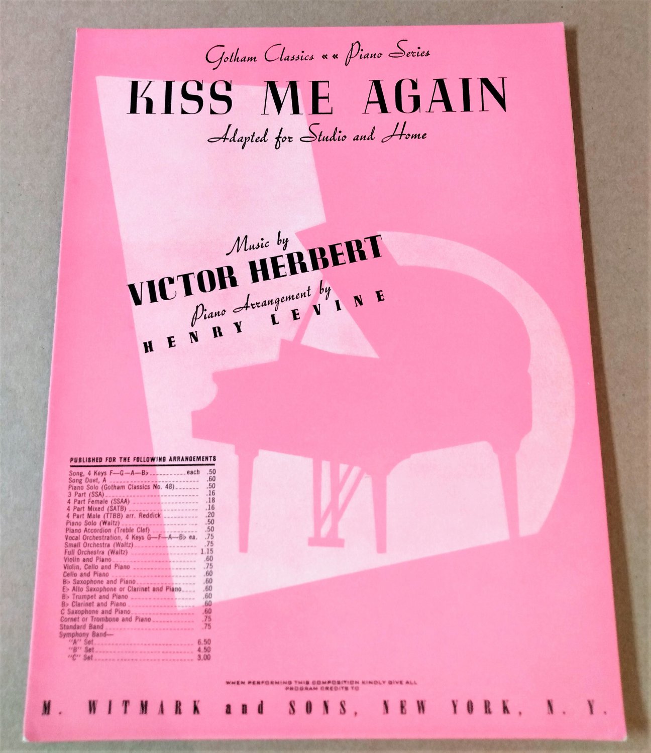 KISS ME AGAIN Piano Solo Sheet Music VICTOR HERBERT Â© 1942