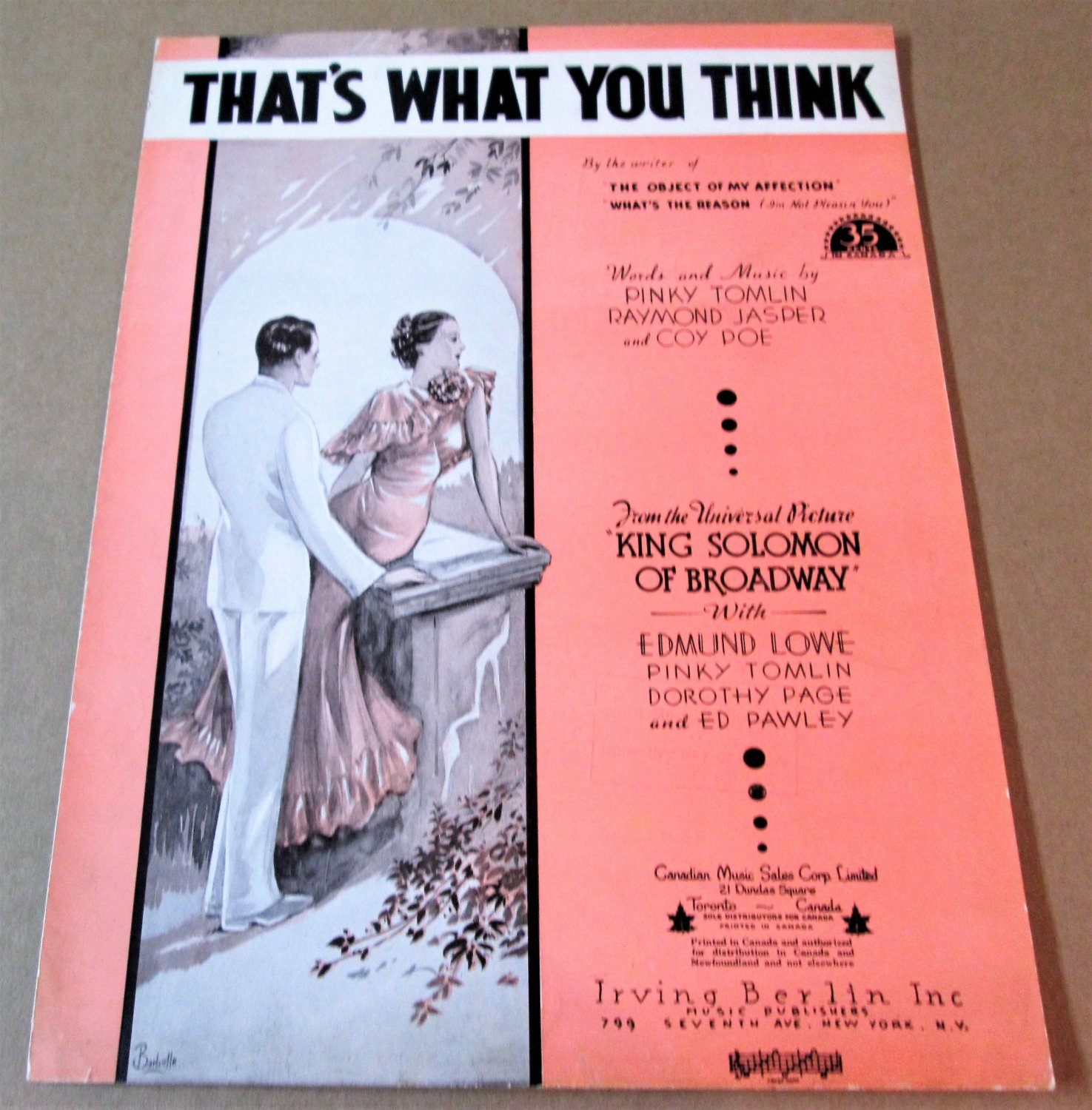 THAT'S WHAT YOU THINK Piano/Vocal/Guitar Sheet Music KING SOLOMON OF BROADWAY